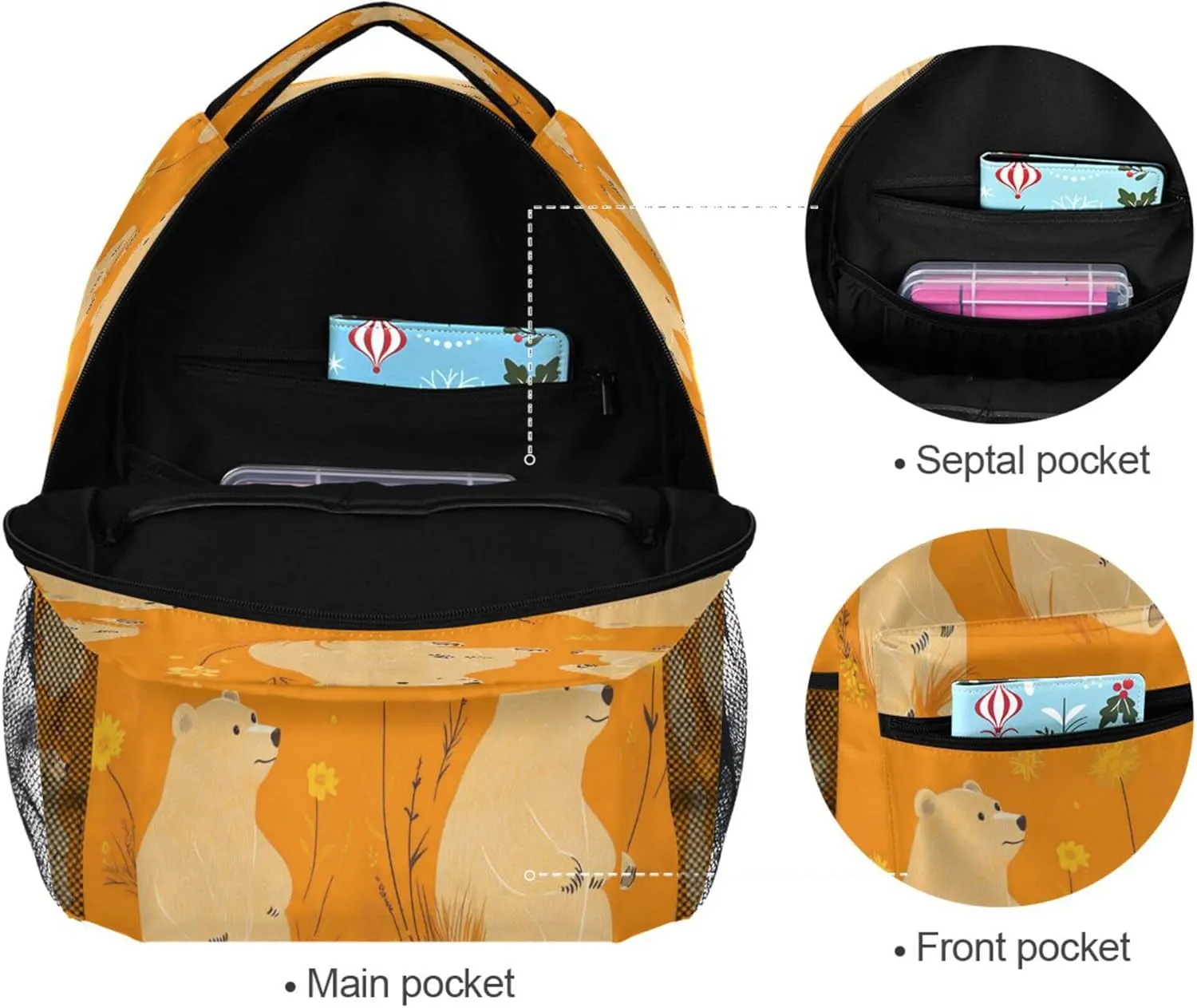 KLL Fun Backpack for Men and Women Fashion Laptop Bookbag with Chest Strap Gift Men & Women Beauty Bears Orange