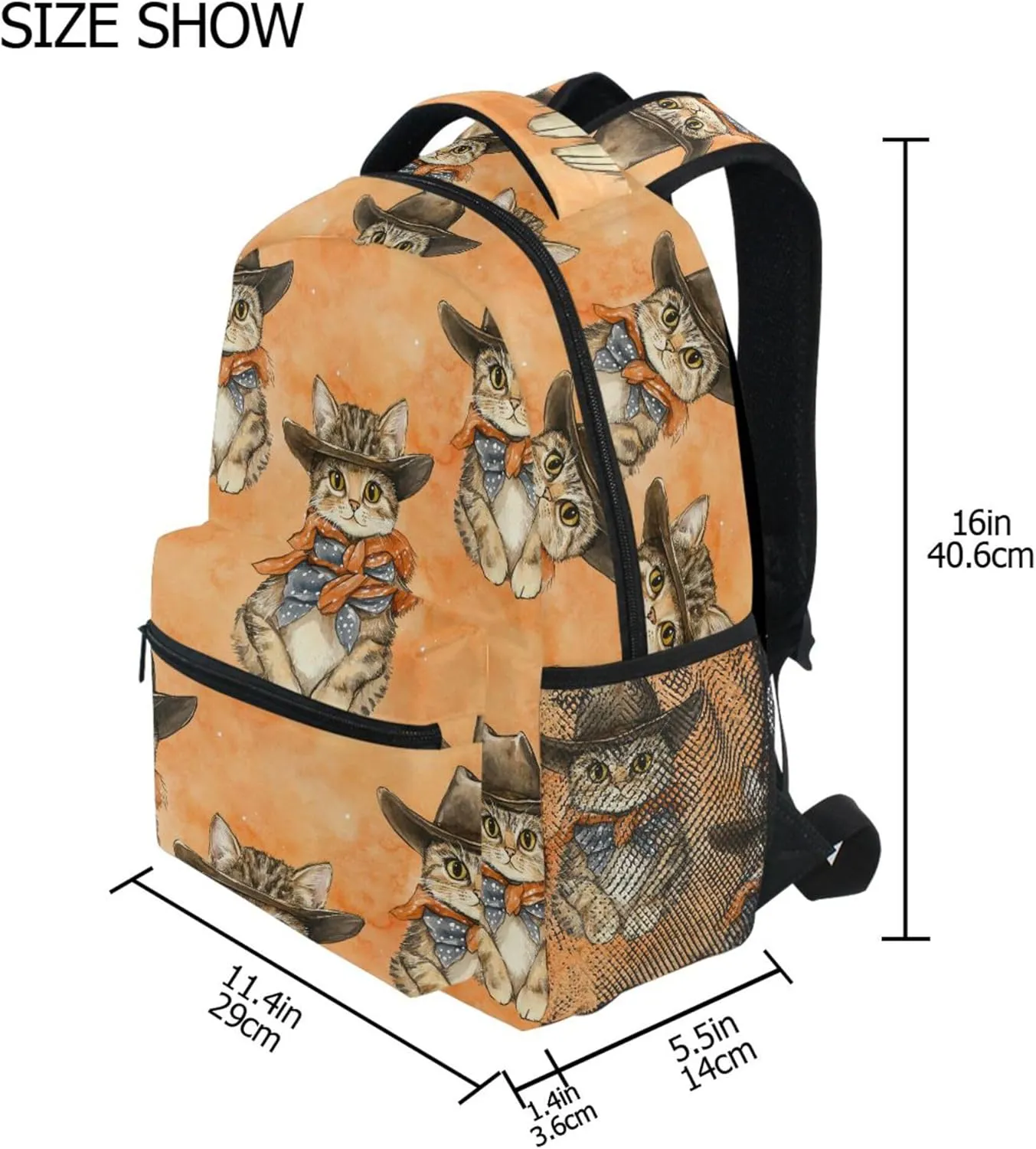 KLL Laptop Backpack for Unisex Adult Waterproof Stylish Travel Bags with Chest Strap Gift Men & Women Western Cowboy Cat