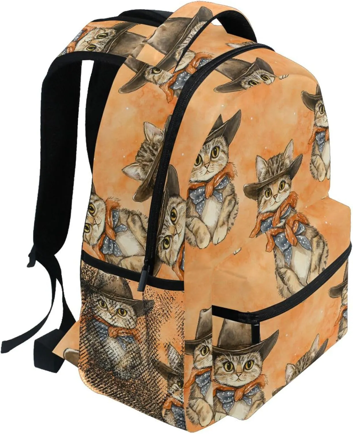 KLL Laptop Backpack for Unisex Adult Waterproof Stylish Travel Bags with Chest Strap Gift Men & Women Western Cowboy Cat