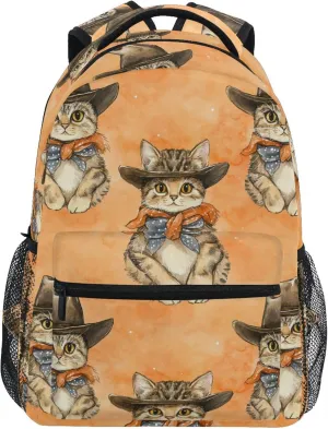 KLL Laptop Backpack for Unisex Adult Waterproof Stylish Travel Bags with Chest Strap Gift Men & Women Western Cowboy Cat