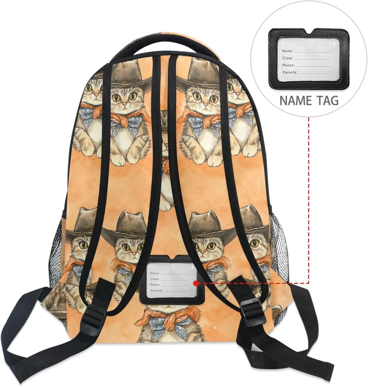 KLL Laptop Backpack for Unisex Adult Waterproof Stylish Travel Bags with Chest Strap Gift Men & Women Western Cowboy Cat