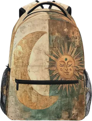 KLL Sport Backpack for Men and Women Fashion Vintage Daypacks with Chest Strap for Business Work College Travel Trip Boho Vintage Moon and Sun