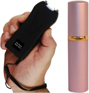 Ladies Self Defense Protection Bundle (1) 20 Million Runt Black Stun Gun and (1) Pepper Shot Lipstick Pepper Spray