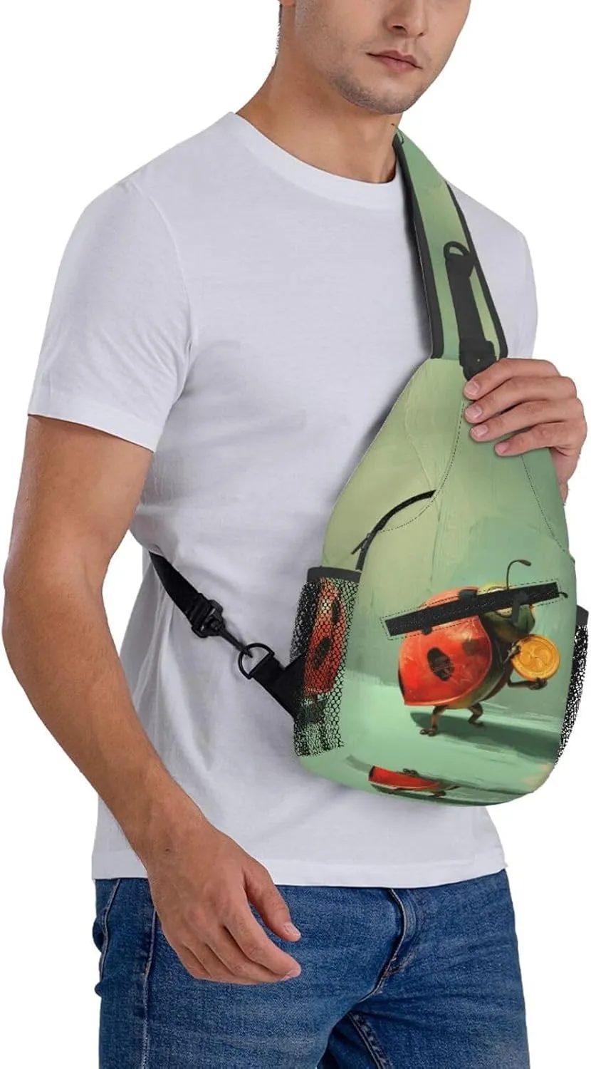 Ladybird Holding A Golden Coin Sling Bag For Men Crossbody Backpack,Women Shoulder Bag For Travel Sport