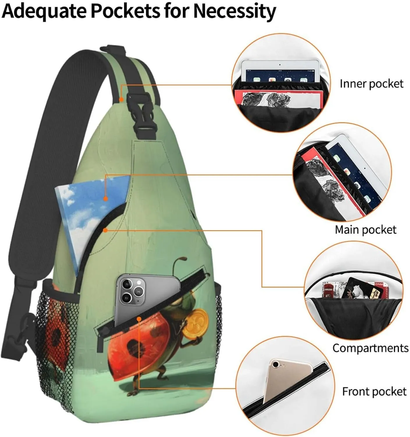 Ladybird Holding A Golden Coin Sling Bag For Men Crossbody Backpack,Women Shoulder Bag For Travel Sport