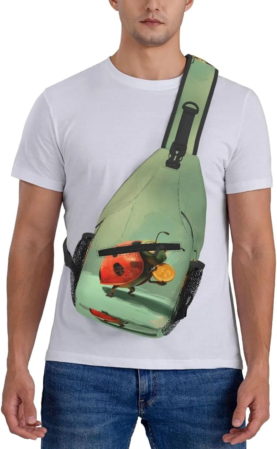 Ladybird Holding A Golden Coin Sling Bag For Men Crossbody Backpack,Women Shoulder Bag For Travel Sport