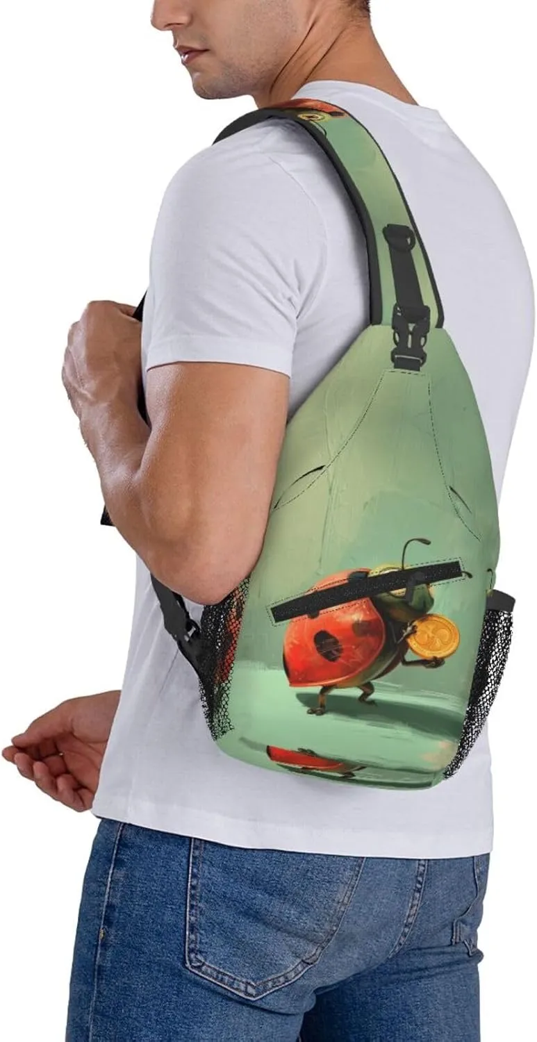 Ladybird Holding A Golden Coin Sling Bag For Men Crossbody Backpack,Women Shoulder Bag For Travel Sport
