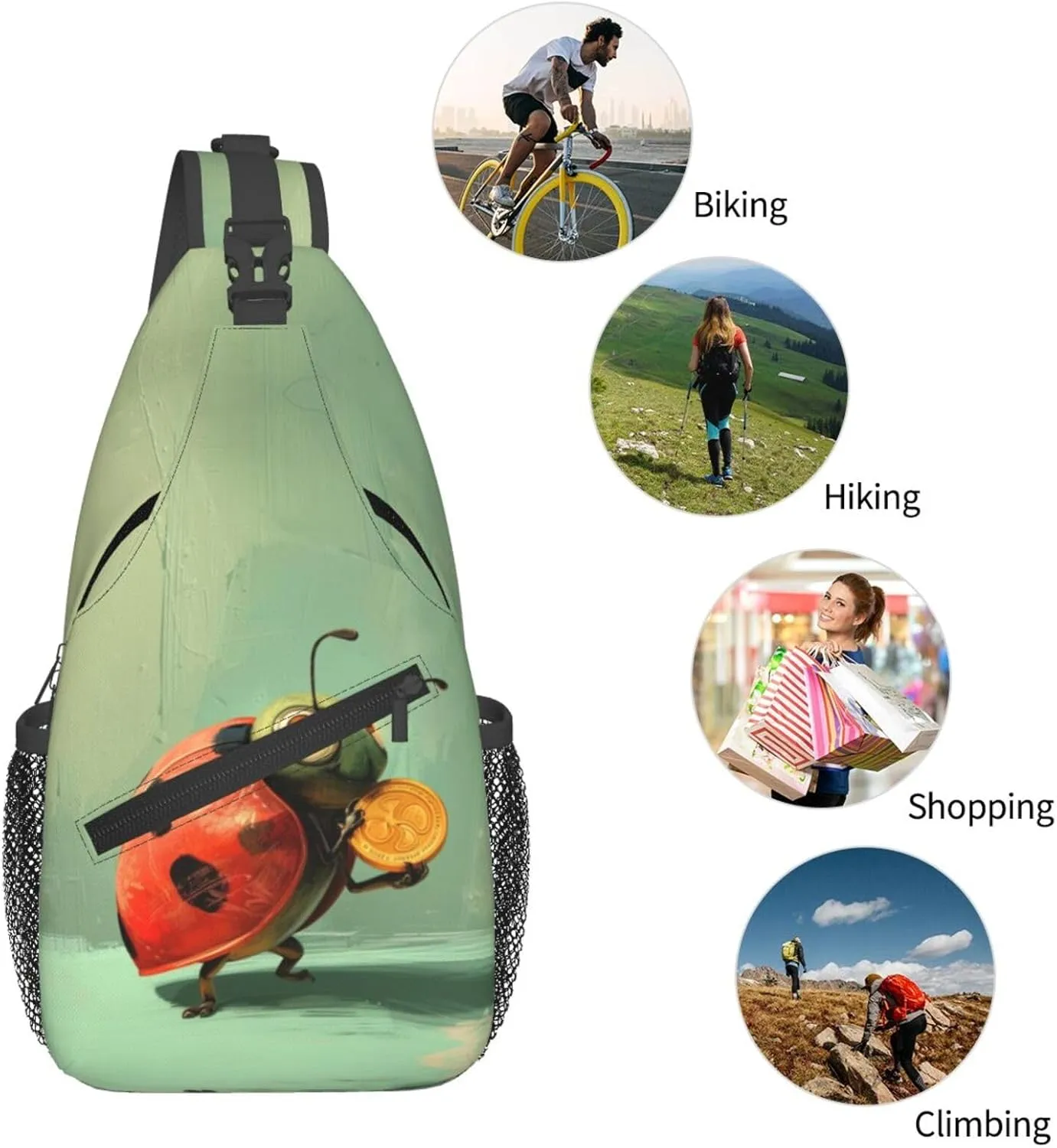 Ladybird Holding A Golden Coin Sling Bag For Men Crossbody Backpack,Women Shoulder Bag For Travel Sport