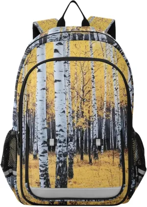 Landscape Autumn Birch Tree Laptop Backpack Purse for Women Men Travel Daypack Casual Shoulder Bag Book Bag Cute Cool Funny Backpack with Compartment & Multiple Pockets