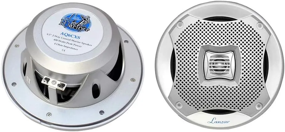 Lanzar 6.5” Dual Waterproof Marine Speakers - 400W 4Ohm Outdoor Car/Boat Radio Stereo Speakers Weather Proof Marine Stereo Speakers System Pair - Mounting Kit Speaker Wire, Grill- Lanzar AQ6CXW,White