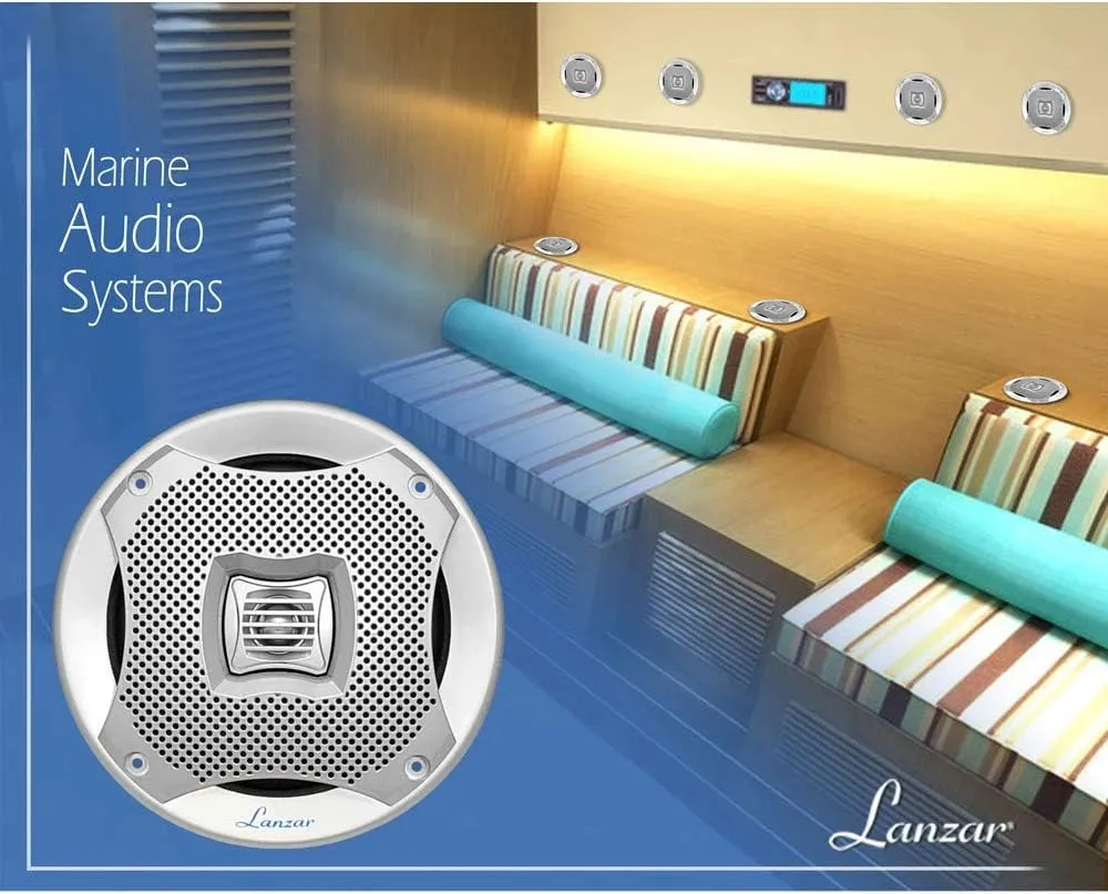 Lanzar 6.5” Dual Waterproof Marine Speakers - 400W 4Ohm Outdoor Car/Boat Radio Stereo Speakers Weather Proof Marine Stereo Speakers System Pair - Mounting Kit Speaker Wire, Grill- Lanzar AQ6CXW,White