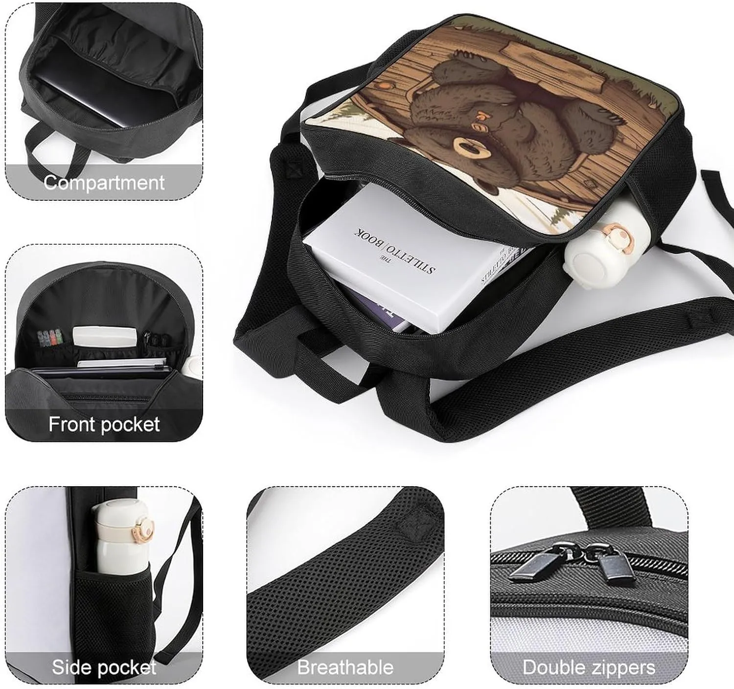Laptop Backpack for Travel Daypack Rustic Lodge Bear Computer Bag Work Back Pack Laptop Bag Casual Nurse Bag