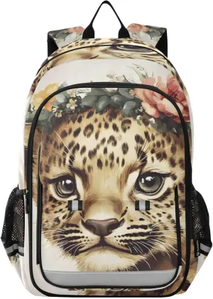 Large Backpack Cute Cheetah Garland for Men Women Travel Laptop Daypack Book Bag Shoulder Bag Cute Cool Funny Backpack with Reflective Strip 12.9 ×17.7 In