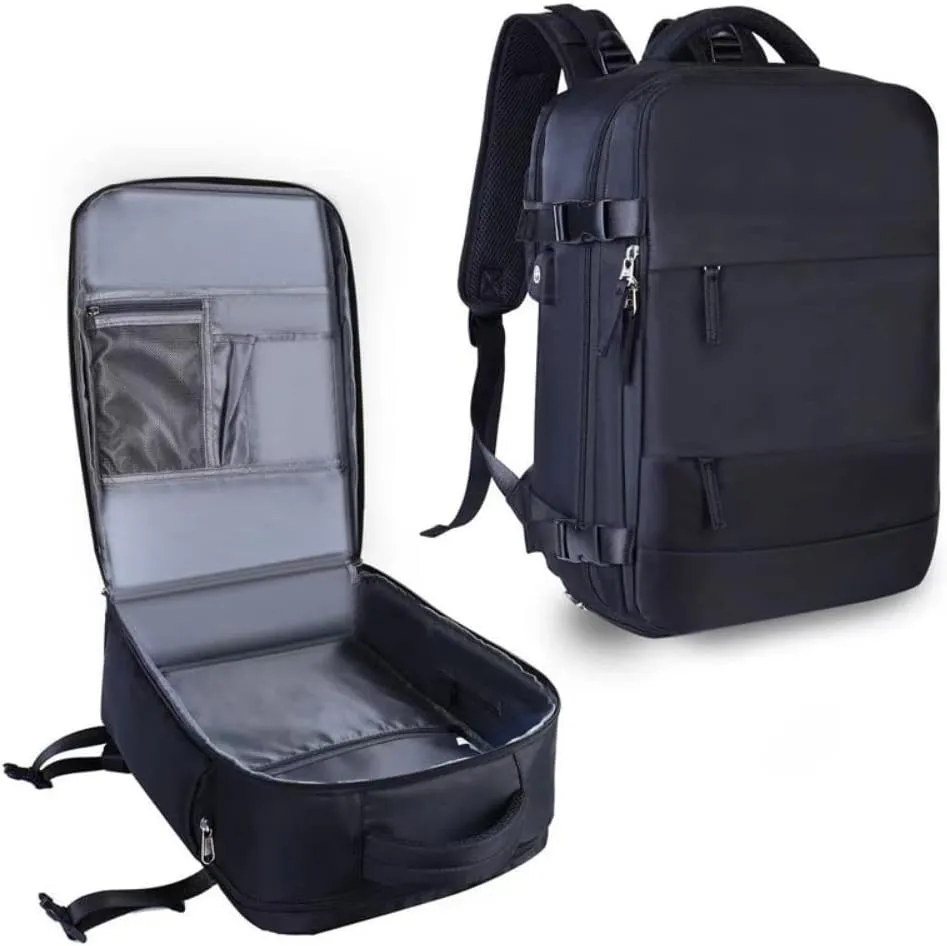 Large Capacity Backpack for Traveling on Airplane with Shoe Pouch Women Men Travel Hiking Outdoor Sport Backpack (Black)