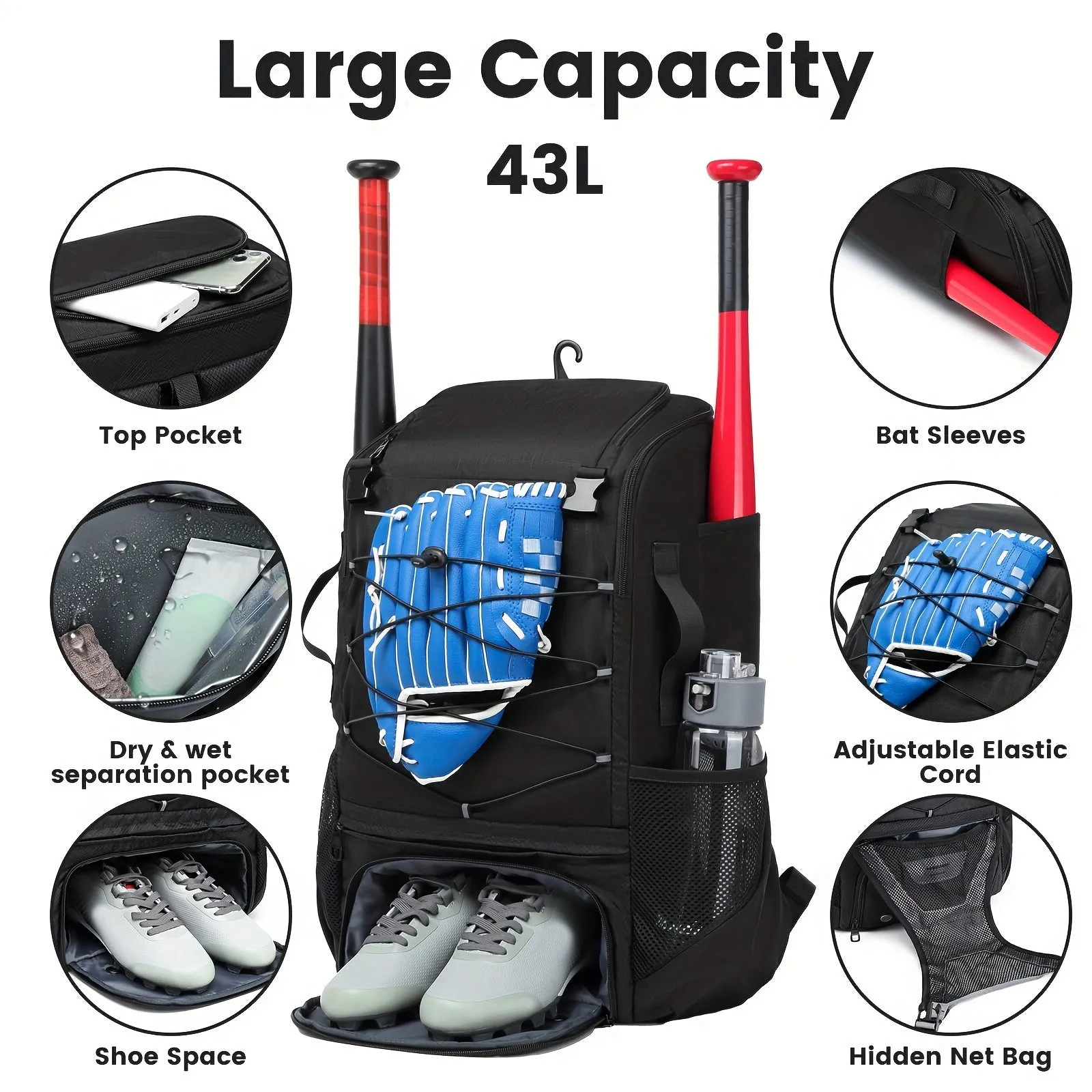 Large Capacity Baseball/Softball Backpack