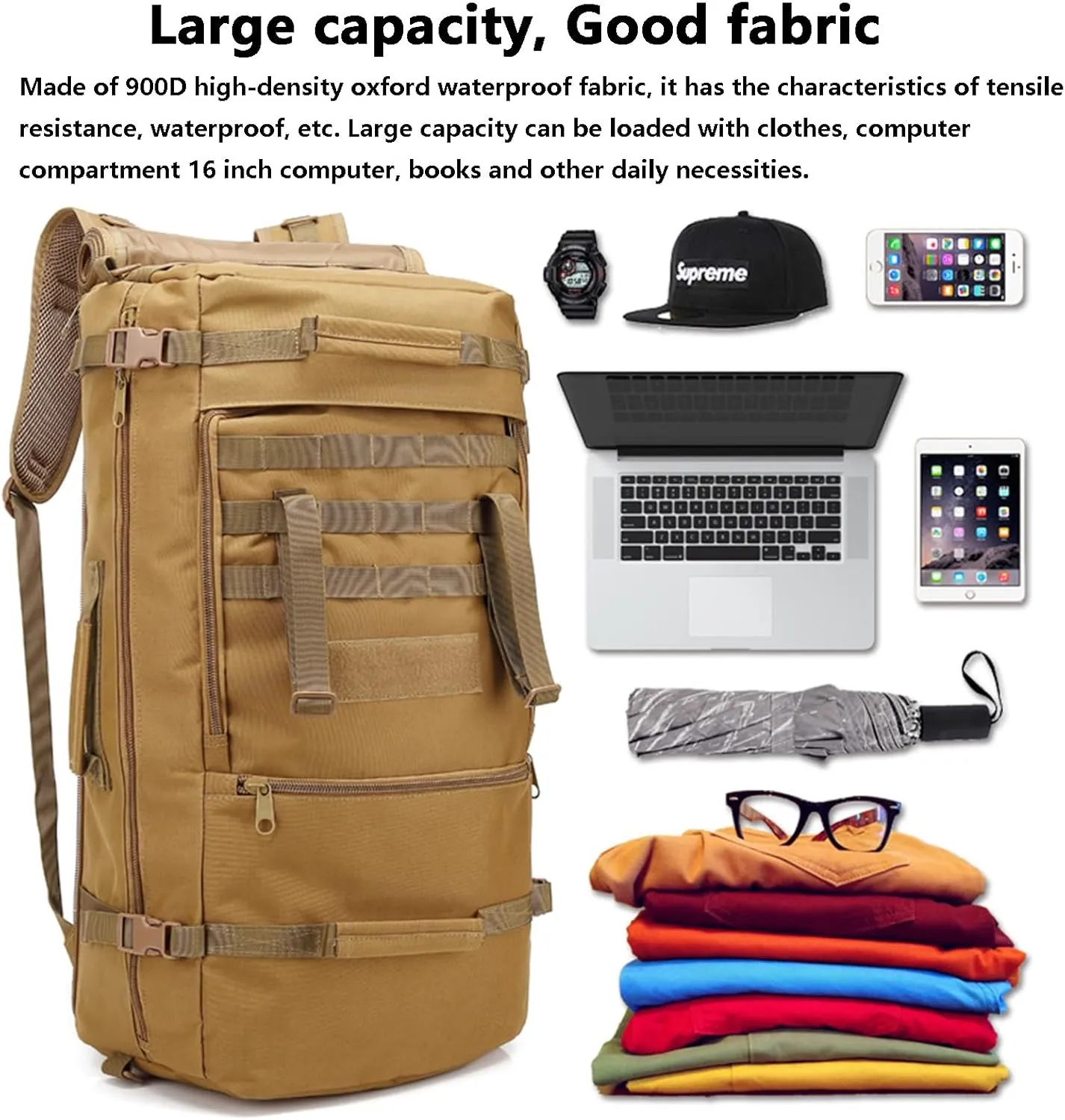 Large Capacity Tactical Backpack Travel Rucksack Bag, Great Outdoor Duffle Bag for Men and Women, 60L(ACU)