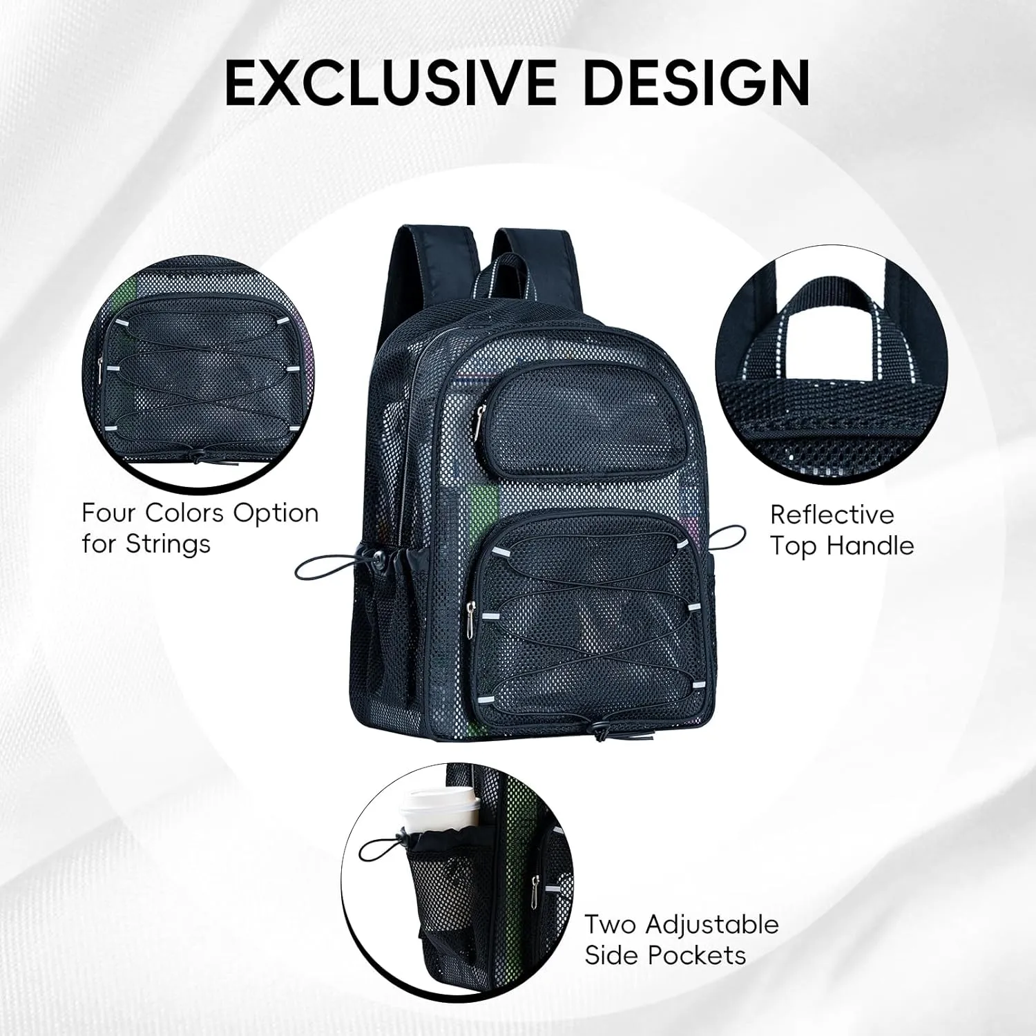 Large Mesh Backpack for School 17.4" *13" Heavy Duty, See Through Stylish Backpack for Girls Boys Student Beach Travel Hiking Outdoor (Black)