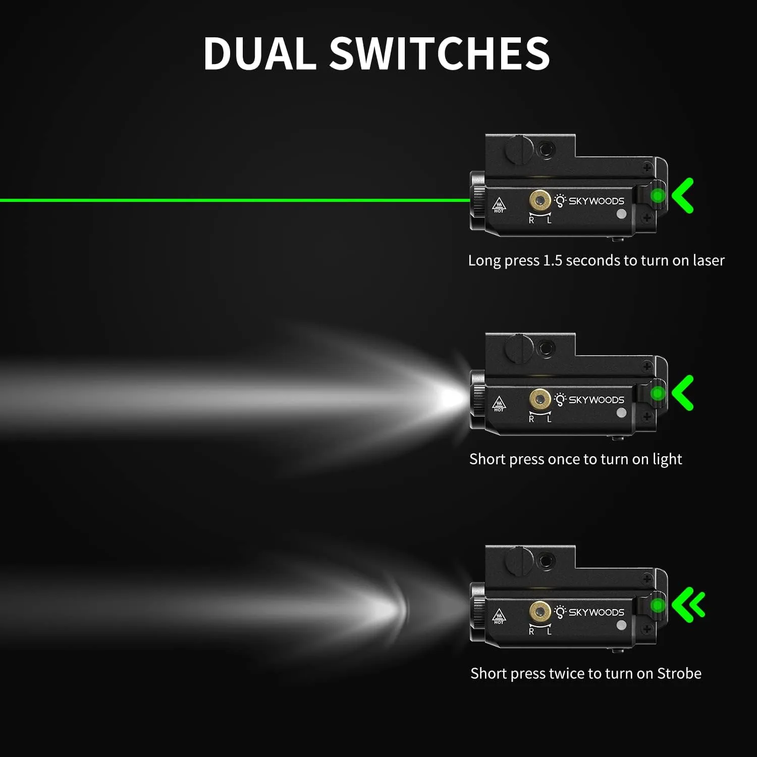 Laser Flashight Combo - 420 Lumens Alumium Green Laser Beam and Flashlight for Glock Pistol Picatinny 1913 Rail, Compact Tactical Gun Laser and Weapon Flashlight, Magnetic Charging, 2 mW