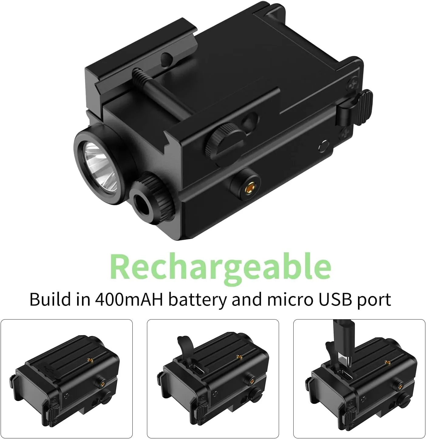 Laser Flashight Combo - 420 Lumens Alumium Green Laser Beam and Flashlight for Glock Pistol Picatinny 1913 Rail, Compact Tactical Gun Laser and Weapon Flashlight, Magnetic Charging, 2 mW