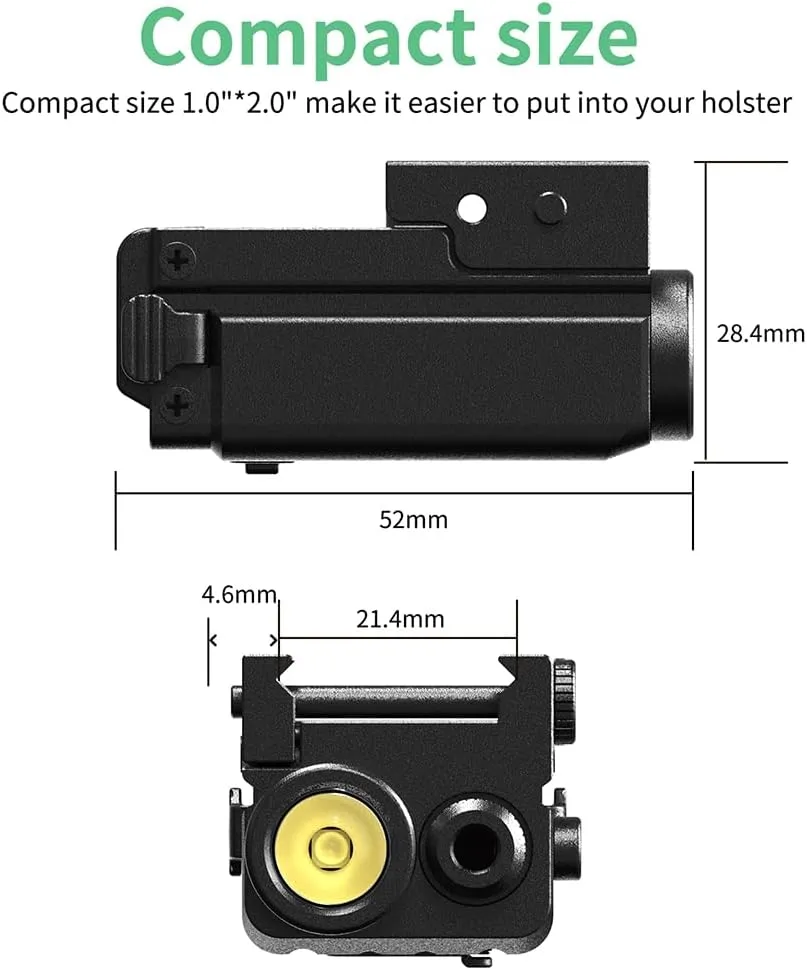 Laser Flashight Combo - 420 Lumens Alumium Green Laser Beam and Flashlight for Glock Pistol Picatinny 1913 Rail, Compact Tactical Gun Laser and Weapon Flashlight, Magnetic Charging, 2 mW
