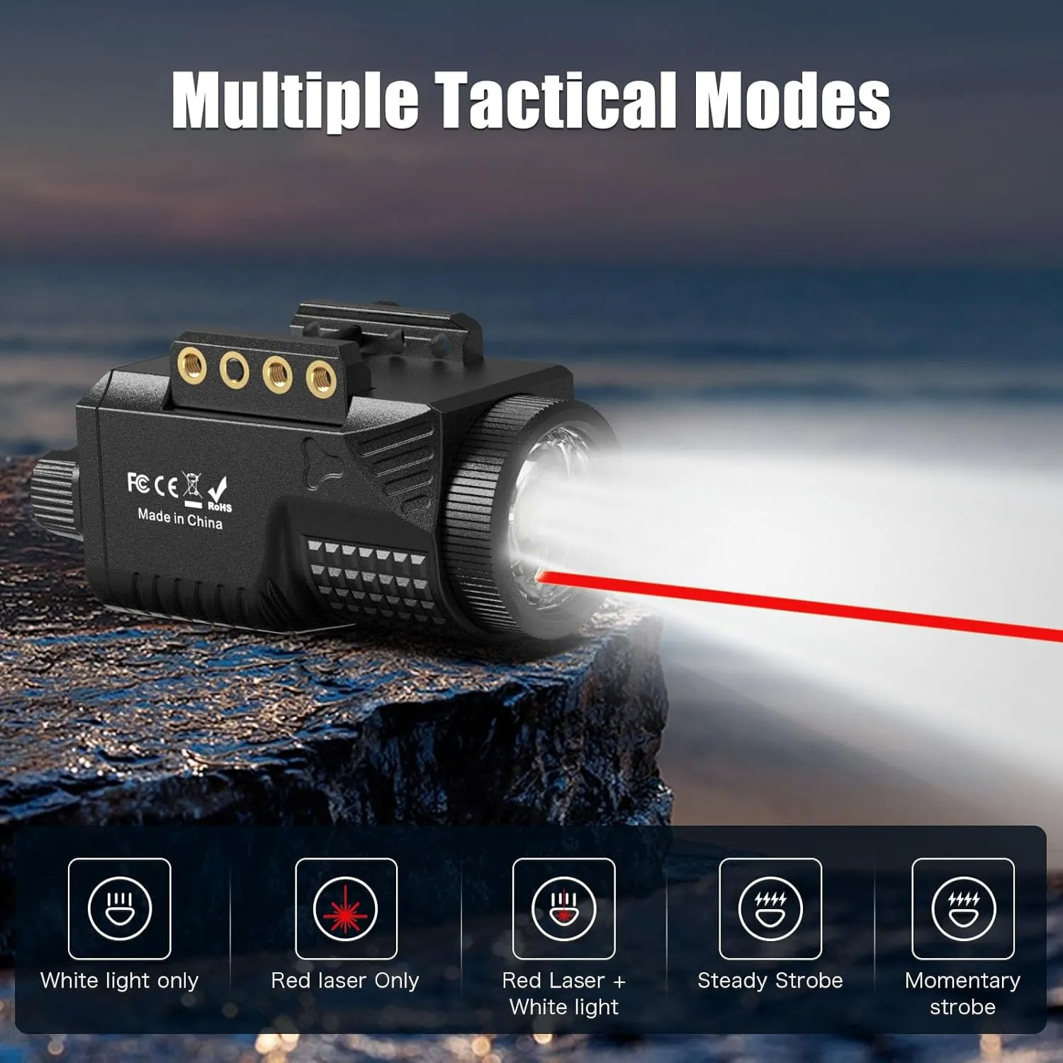 Laser Light Combo - 1200 Lumens Red Laser Sight Flashlight Beam for Pistol Picatinny 1913 Rail, Tactical Gun Laser Weapon Flashlight, USB C Rechargeable