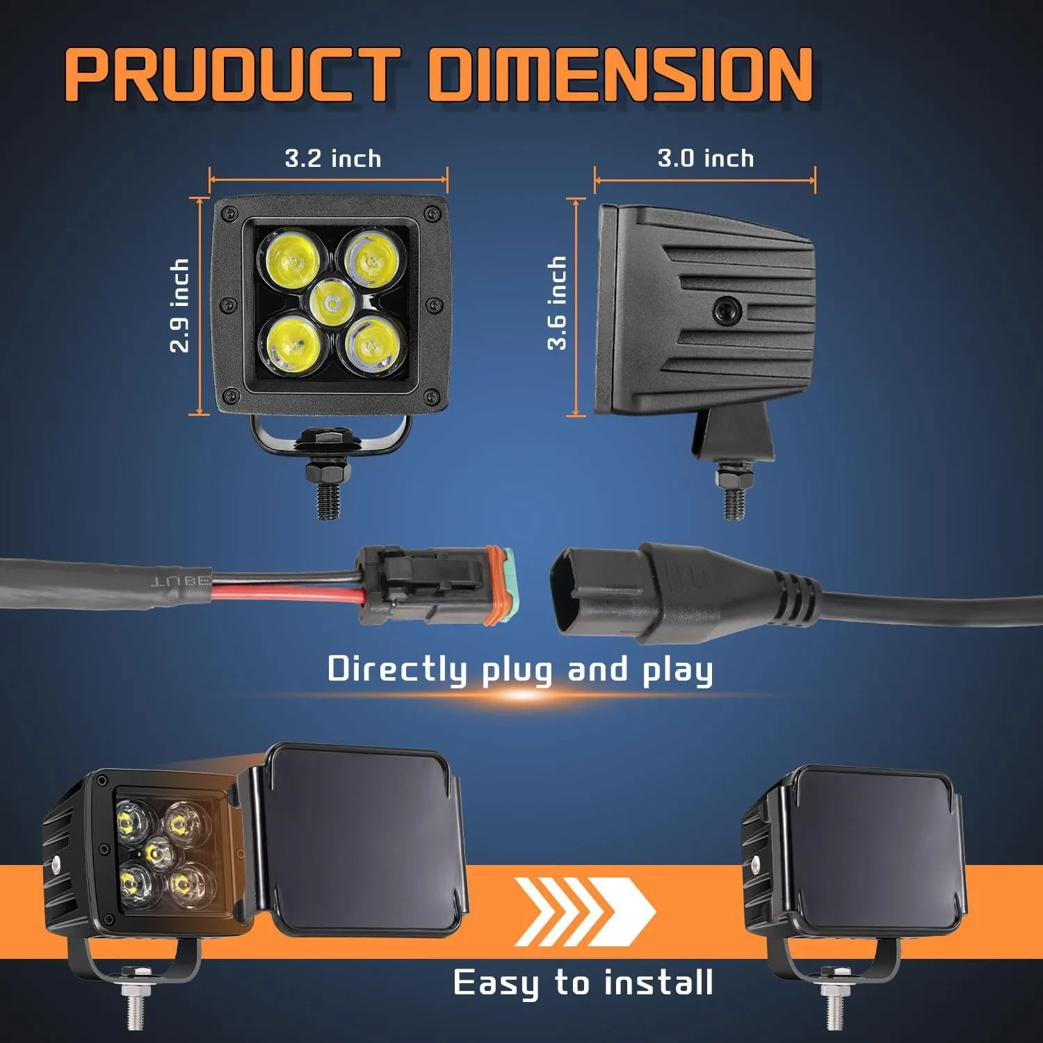 LED Cubes, 2PCS 3 Inch 100W CREE LED Pods with Wiring Harness Kit and Black Covers Spot Fog/Driving/Off Road Lights Bar Ditch Light Off Road Lights Fog Light for Truck Pickup UTV ATV SUV