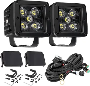 LED Cubes, 2PCS 3 Inch 100W CREE LED Pods with Wiring Harness Kit and Black Covers Spot Fog/Driving/Off Road Lights Bar Ditch Light Off Road Lights Fog Light for Truck Pickup UTV ATV SUV