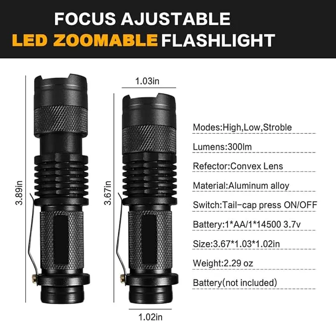 LED Flashlight 20 Pack,Super Bright Torch Mini Flashlights High Lumens with 3 Modes, Small Waterproof Adjustable Focus Zoomable Flash Light EDC Flashlight for Indoor Outdoor Camping
