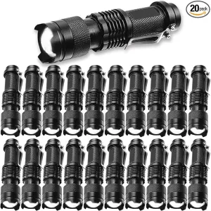 LED Flashlight 20 Pack,Super Bright Torch Mini Flashlights High Lumens with 3 Modes, Small Waterproof Adjustable Focus Zoomable Flash Light EDC Flashlight for Indoor Outdoor Camping