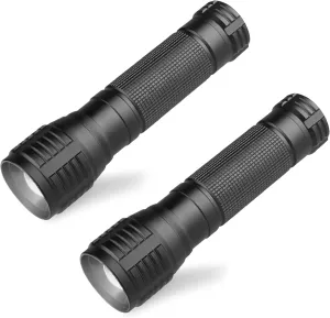 LED Flashlight 3000 Lumen Zoomable Flash Light 3 Modes Water Resistant Handheld Torch, 2 Pack