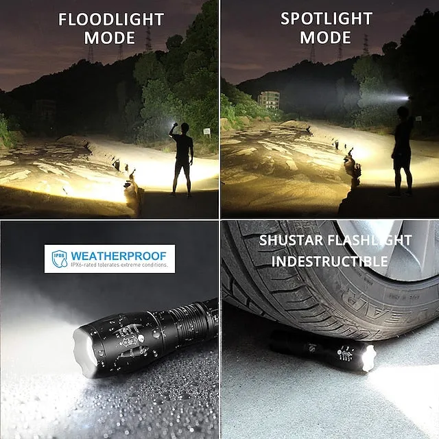 LED Flashlight Ultra Bright Torch L2/V6 Camping Light 5 Switch Modes Waterproof Zoomable Torch Light Emergency Use 18650 Battery