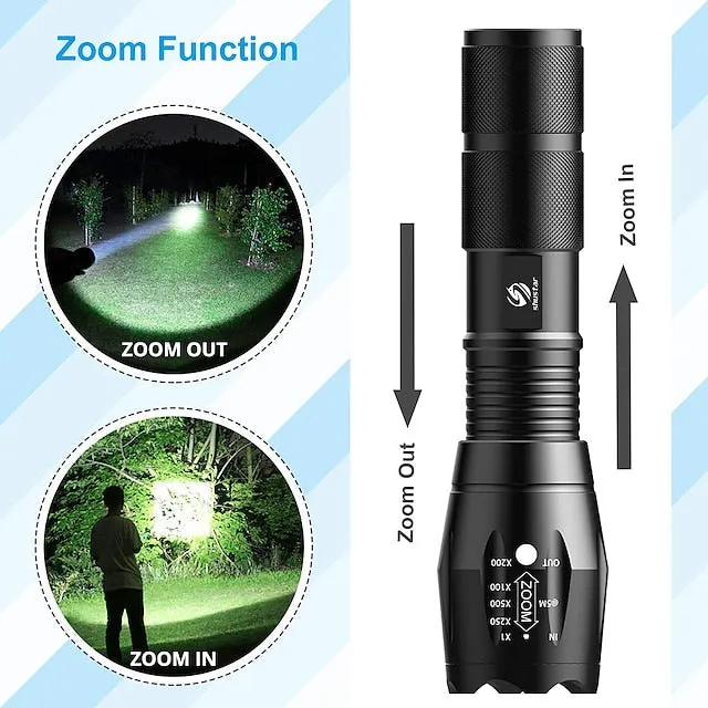 LED Flashlight Ultra Bright Torch L2/V6 Camping Light 5 Switch Modes Waterproof Zoomable Torch Light Emergency Use 18650 Battery