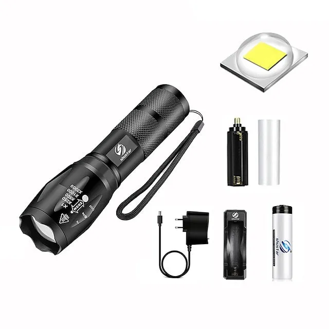 LED Flashlight Ultra Bright Torch L2/V6 Camping Light 5 Switch Modes Waterproof Zoomable Torch Light Emergency Use 18650 Battery