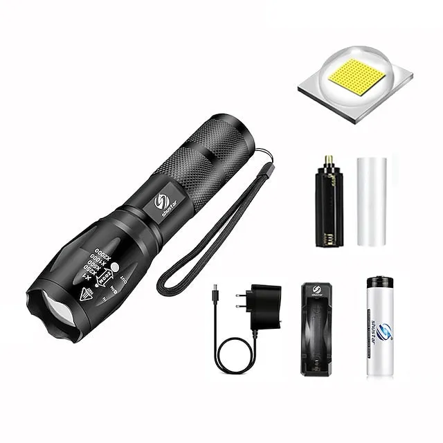 LED Flashlight Ultra Bright Torch L2/V6 Camping Light 5 Switch Modes Waterproof Zoomable Torch Light Emergency Use 18650 Battery