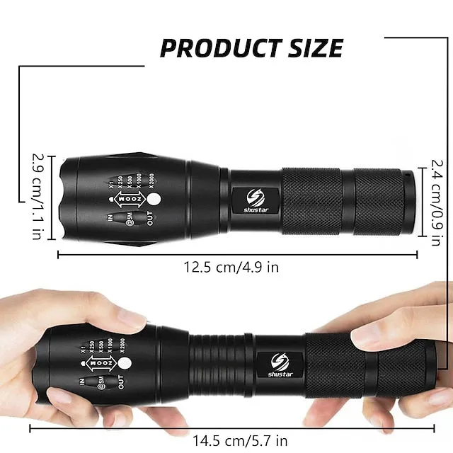 LED Flashlight Ultra Bright Torch L2/V6 Camping Light 5 Switch Modes Waterproof Zoomable Torch Light Emergency Use 18650 Battery
