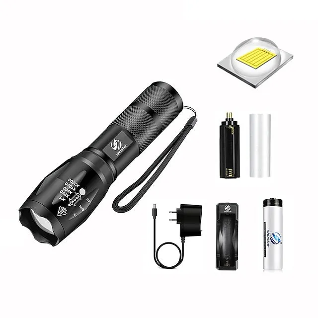 LED Flashlight Ultra Bright Torch L2/V6 Camping Light 5 Switch Modes Waterproof Zoomable Torch Light Emergency Use 18650 Battery