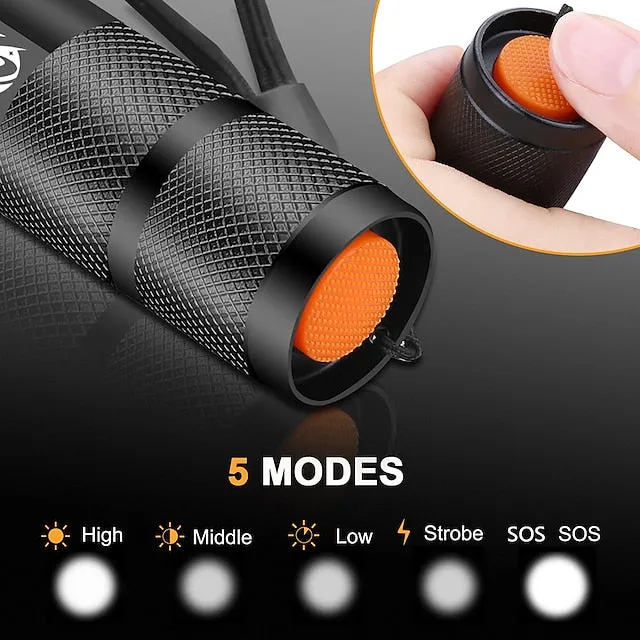 LED Flashlight Ultra Bright Torch L2/V6 Camping Light 5 Switch Modes Waterproof Zoomable Torch Light Emergency Use 18650 Battery