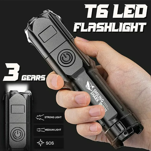 LED Flashlight USB Super Bright Zoomable USB Rechargeable T6 Tactical Torch for Camping Hiking Fishing Outdoor Hunting 3.7V
