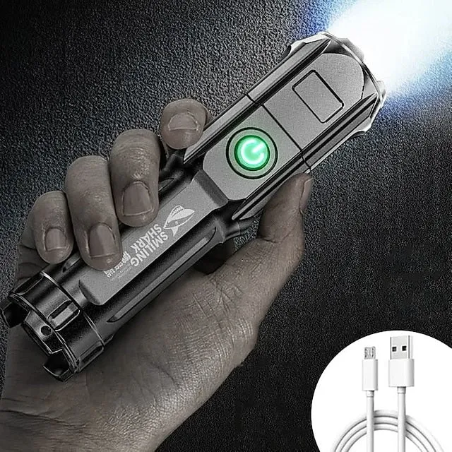 LED Flashlight USB Super Bright Zoomable USB Rechargeable T6 Tactical Torch for Camping Hiking Fishing Outdoor Hunting 3.7V
