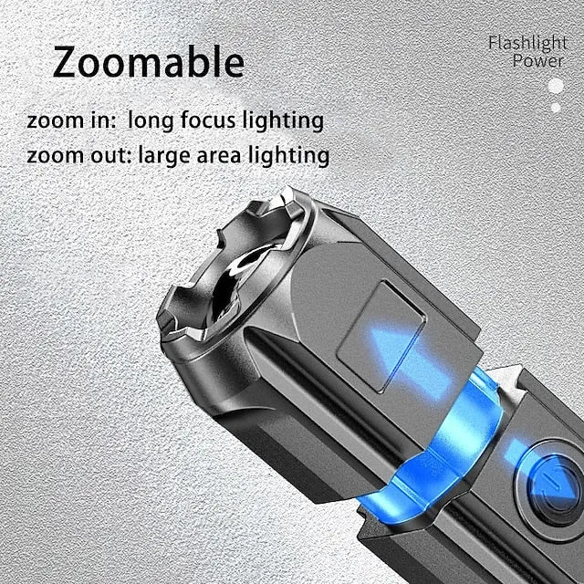 LED Flashlight USB Super Bright Zoomable USB Rechargeable T6 Tactical Torch for Camping Hiking Fishing Outdoor Hunting 3.7V