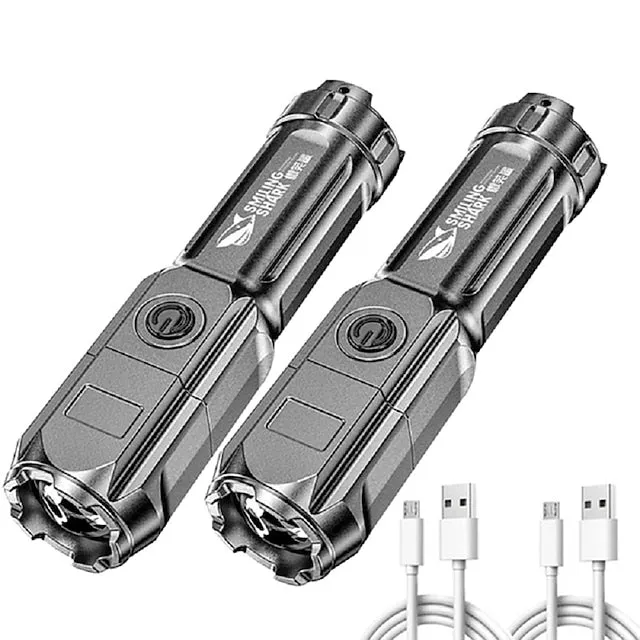 LED Flashlight USB Super Bright Zoomable USB Rechargeable T6 Tactical Torch for Camping Hiking Fishing Outdoor Hunting 3.7V