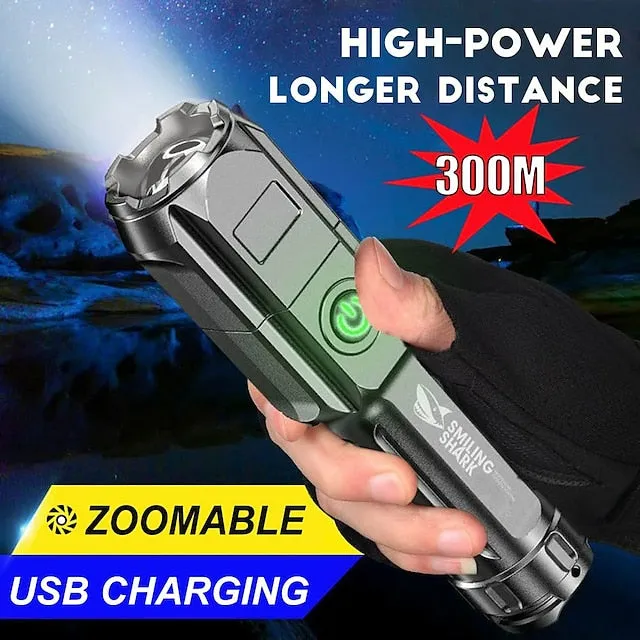 LED Flashlight USB Super Bright Zoomable USB Rechargeable T6 Tactical Torch for Camping Hiking Fishing Outdoor Hunting 3.7V