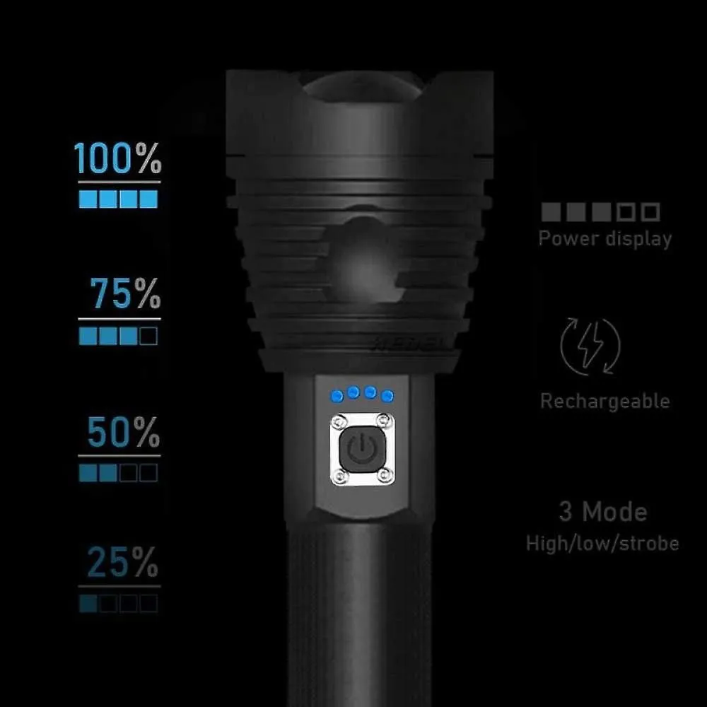 Led Flashlight, Xhp90 Ultra Powerful Adjustable Zoomable Waterproof