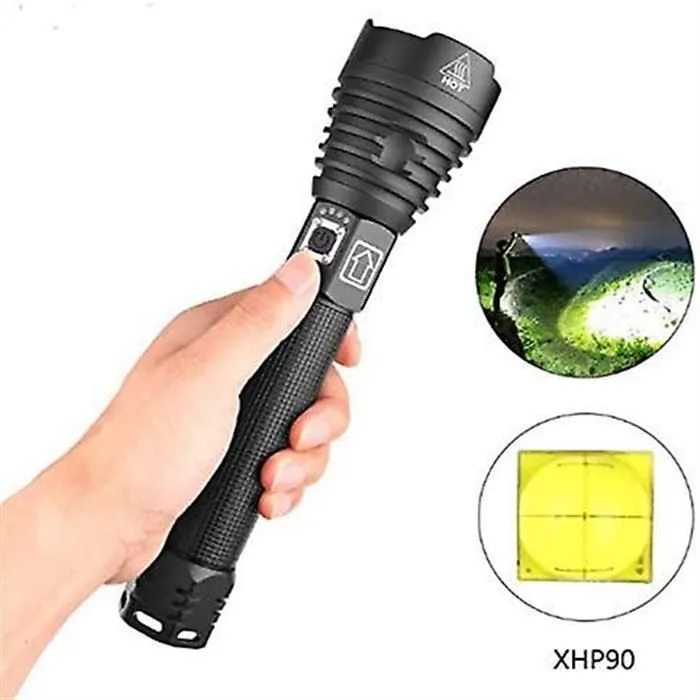Led Flashlight, Xhp90 Ultra Powerful Adjustable Zoomable Waterproof