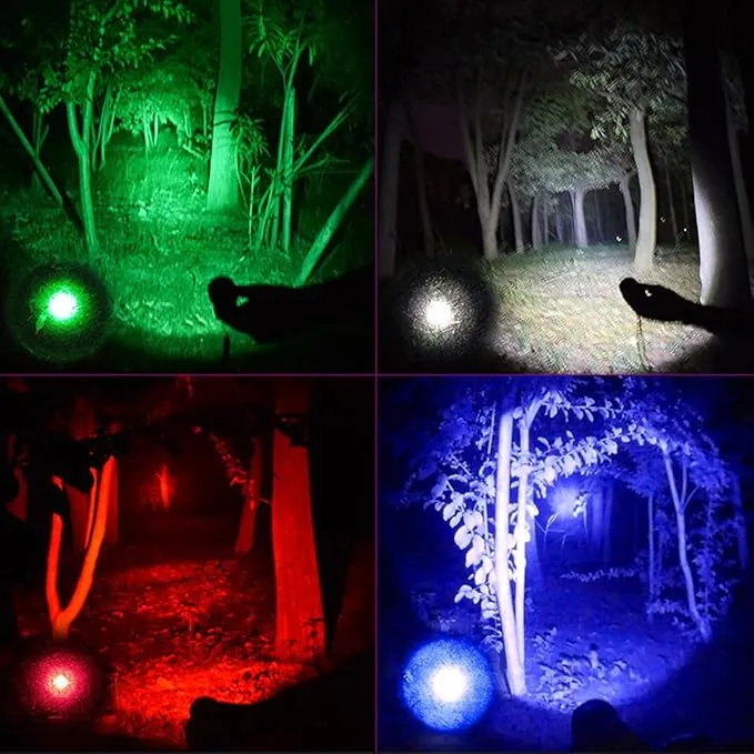 LED Flashlights 3 Pack, High Lumens Waterproof Red Light Flashlight, Green Light Flashlight, Blue Light Flashlight & White Light Combo Torch for Night Observation, Camping, Outdoor Home