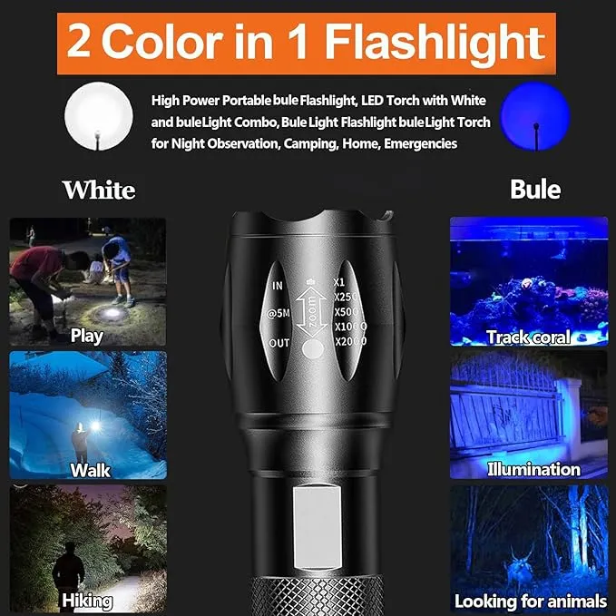 LED Flashlights 3 Pack, High Lumens Waterproof Red Light Flashlight, Green Light Flashlight, Blue Light Flashlight & White Light Combo Torch for Night Observation, Camping, Outdoor Home