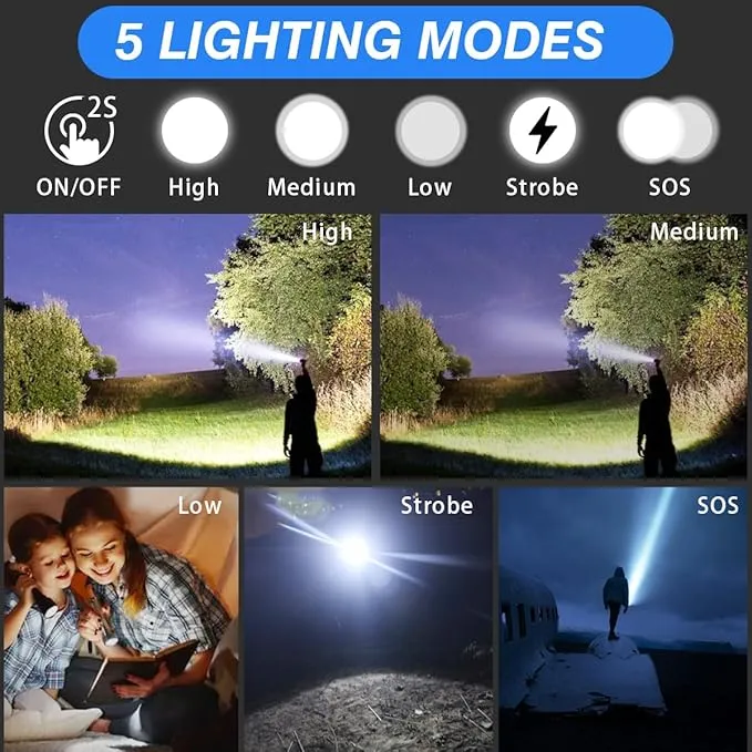 Led Flashlights High Lumens Rechargeable - 990,000LM XHP70 Led Flashlight, Super Bright Flashlight USB Powerful Waterproof Flashlight, Rechargeable Flashlight for Gift Emergencies Camping Home