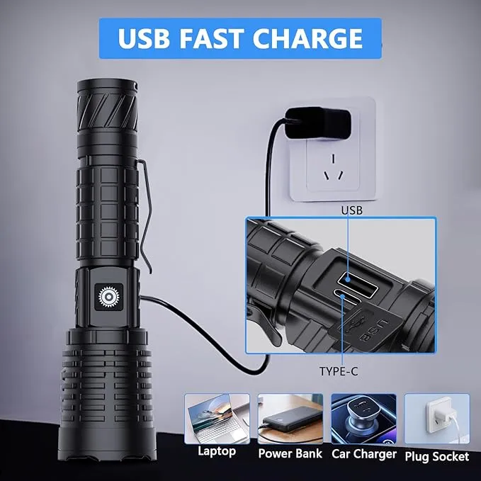 Led Flashlights High Lumens Rechargeable - 990,000LM XHP70 Led Flashlight, Super Bright Flashlight USB Powerful Waterproof Flashlight, Rechargeable Flashlight for Gift Emergencies Camping Home