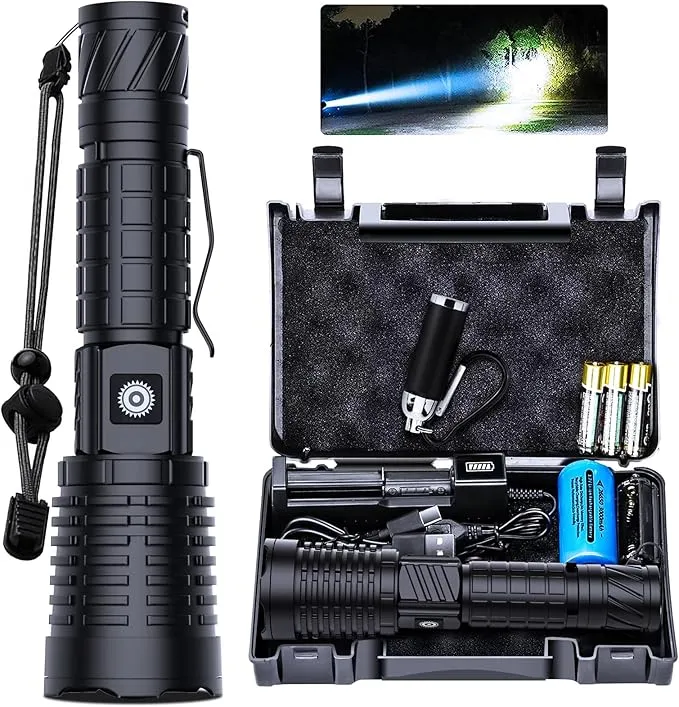 Led Flashlights High Lumens Rechargeable - 990,000LM XHP70 Led Flashlight, Super Bright Flashlight USB Powerful Waterproof Flashlight, Rechargeable Flashlight for Gift Emergencies Camping Home