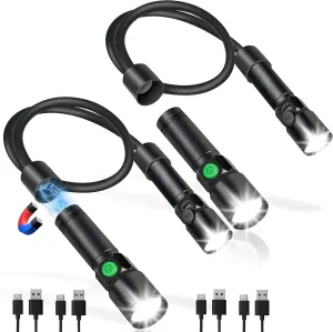 LED Neck Light, 2Pack 1800Lumens Rechargeable Neck Flashlight with Magnetic Base, Detachable Neck Work Light with Zoomable Flashlight, Flexible Around Mechanic Neck Lamp for Car Repairing Reading